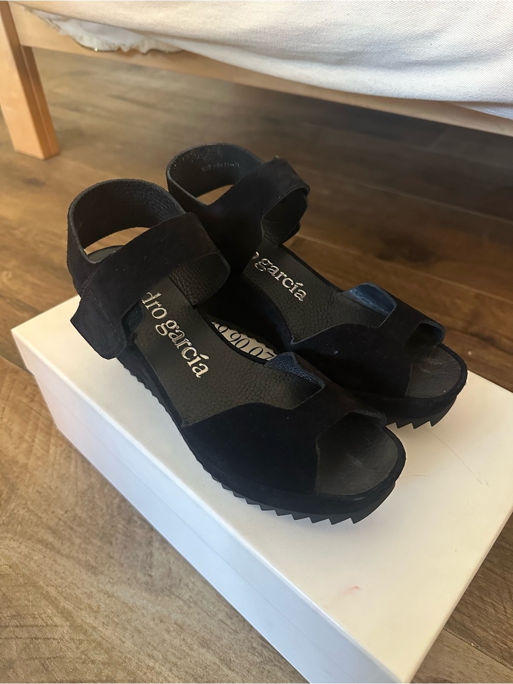 Pedro Garcia Fama Black Suede Wedge Sandals